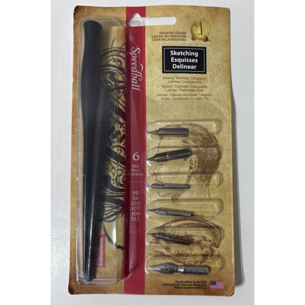 Speedball Pens Sketching Set 6 Nibs Drawing Lithography‎ Lettering Crosshatching